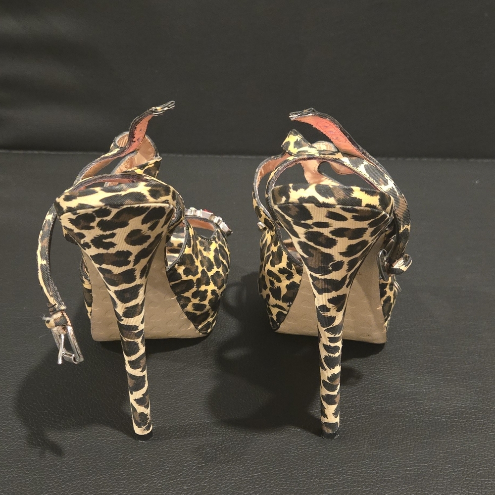 Betsey Johnson Leopard Print High Heels with Pink Accents And 6 Inch Heel - Picture 5 of 7